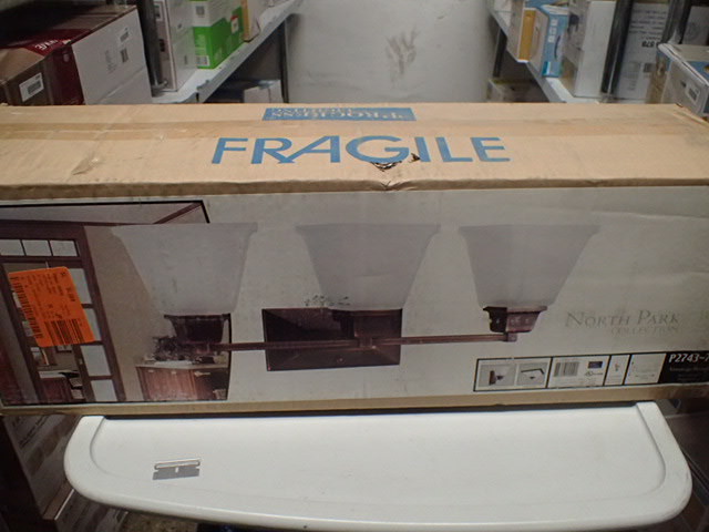 lot 3167 image: Progress Lighting P2743 North Park Three-Light Bathroom Fixture with Square Etch Progress Lighting