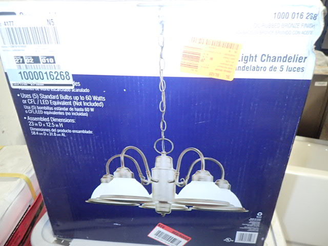 lot 3237 image: Chandelier Vintage Crystal Glass Ceiling Halophane 5-light Oil Rubbed