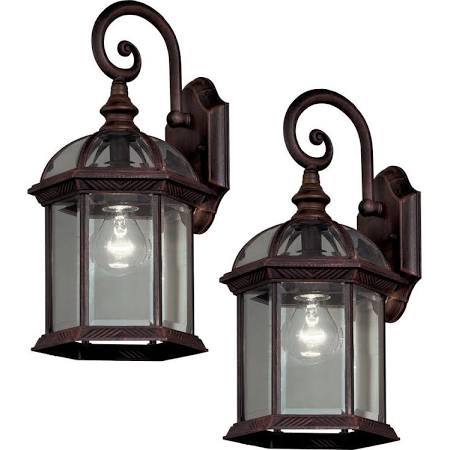 lot 3217 image: Twin Pack 1-Light Weathered Bronze Outdoor Lantern