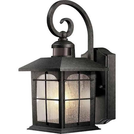 lot 3206 image: HOME DECORATIONS Brimfield 1-Light Aged Iron Motion Sensing Outdoor Wall Lantern