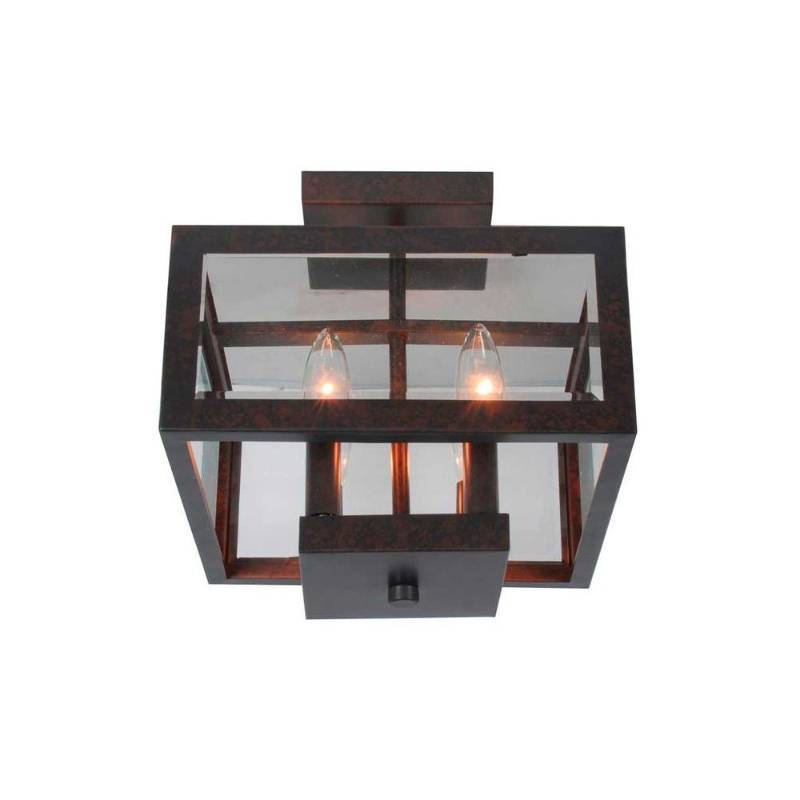 lot 3010 image: Hampton Bay 4-Light Oxide Brass Semi-Flushmount Light with Tallarook Panel Glass Shade