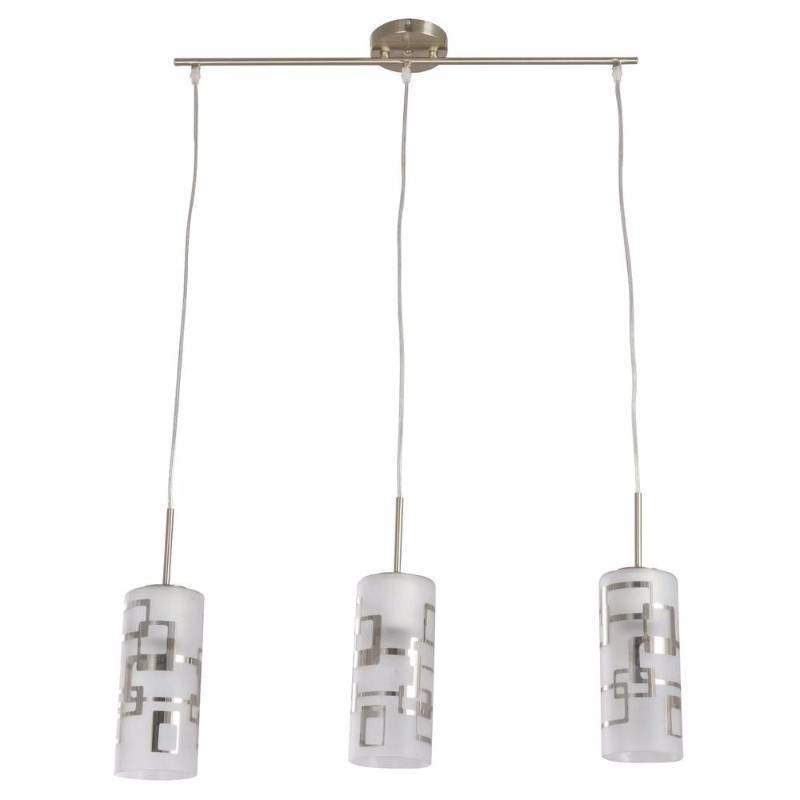 lot 3058 image: Hampton Bay 3-Light Brushed Nickel Ceiling Mini Pendant with Modern Pattern Etched White Glass