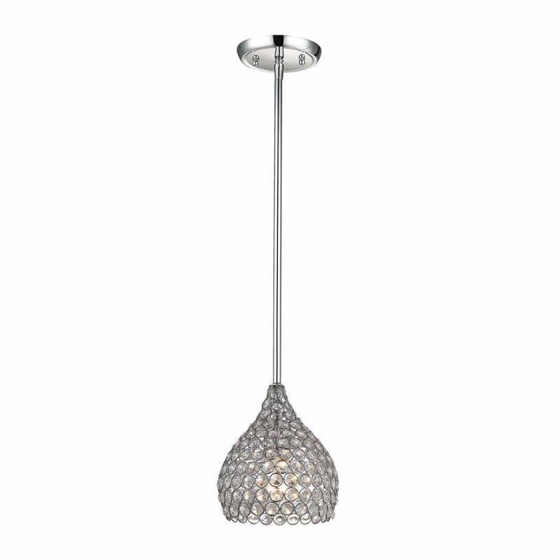 lot 3074 image: Home Decorators Collection 1-Light Polished Chrome Pendant with Clear Crystal Accents Set Individually in Metal Rings