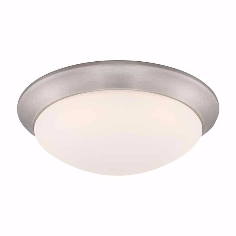 lot 3088 image: Commercial Electric Brushed Nickel LED Flushmount with Frosted White Glass