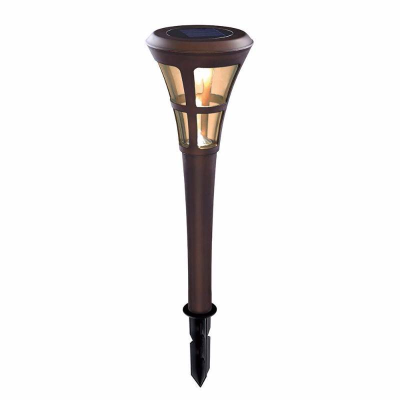lot 3094 image: Hampton Bay Outdoor Solar Powered Landscape LED Mediterranean Bronze Clear Glass Lens Stake Path Light (6-Pack)