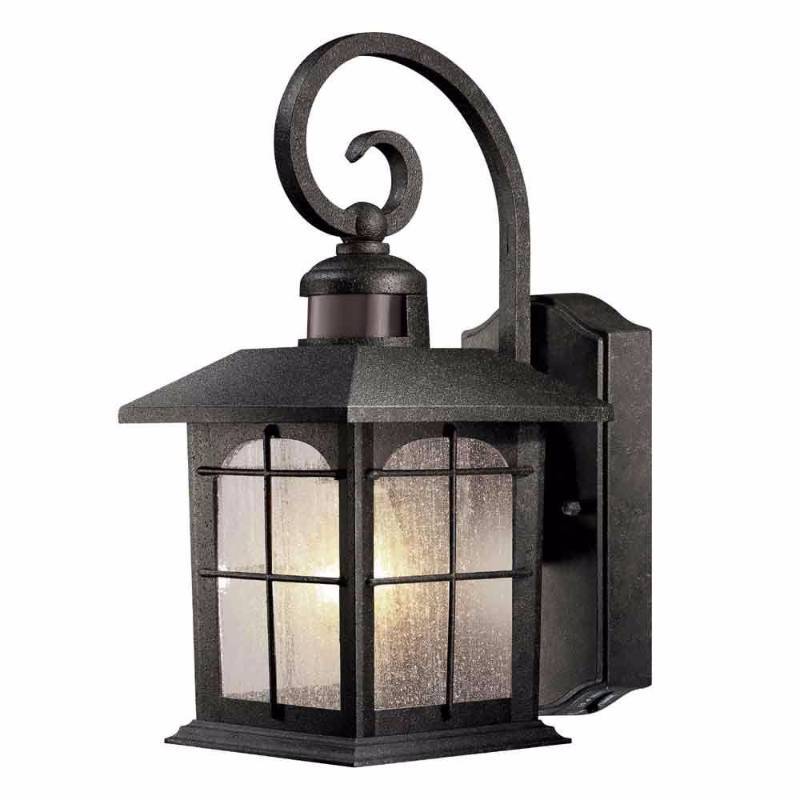 lot 3150 image: Home Decorators Collection Brimfield 180-Degree 1-Light Aged Iron Motion-Sensing Outdoor Wall Lantern