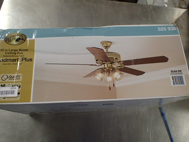 lot 3254 image: Hampton Bay Landmark Plus 52 in. Polished Brass Ceiling Fan