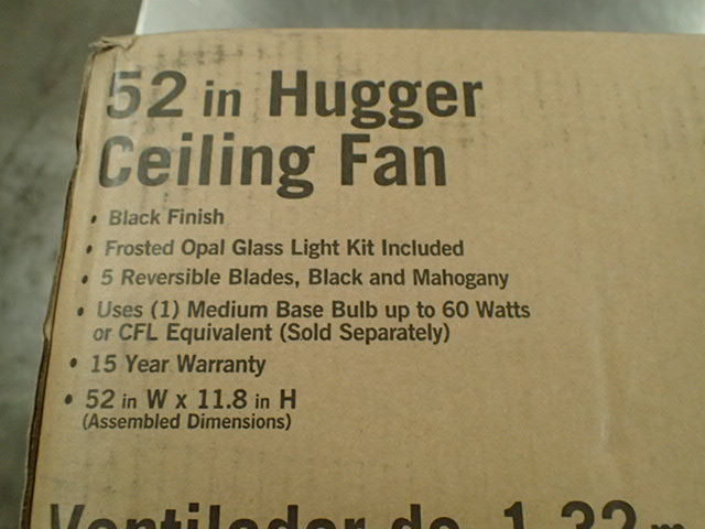 lot 3255 image: Hugger 52 in. Black Ceiling Fan