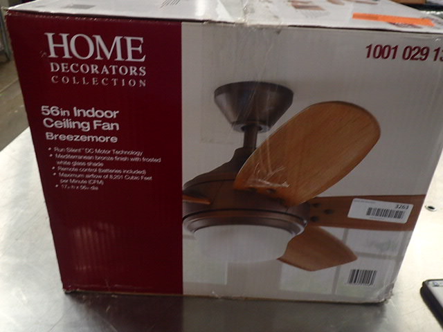 lot 3263 image: Home Decorators Collection Breezemore 56 in. Indoor Mediterranean Bronze Ceiling Fan