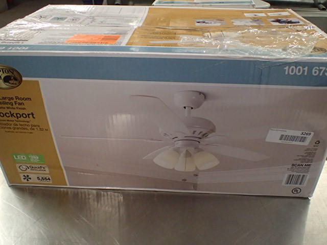 lot 3269 image: Hampton Bay Rockport 52 in. LED Matte White Ceiling Fan