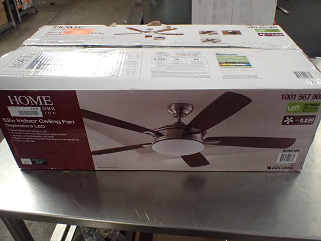 lot 3258 image: Home Decorators Collection Daylesford 52 in. LED Brushed Nickel Ceiling Fan