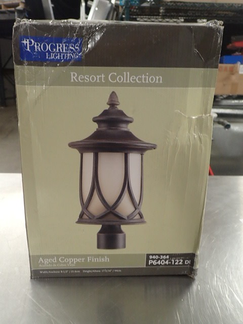 lot 3334 image: Progress Lighting Resort Collection 1-Light Aged Copper Outdoor Post Lantern