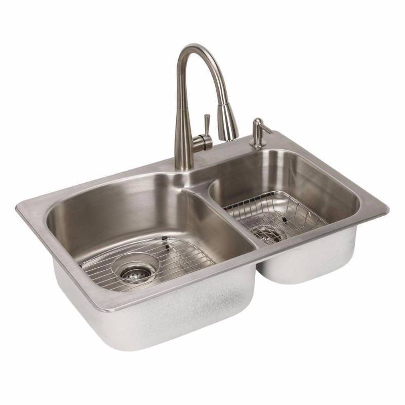 lot 3470 image: Glacier Bay All-in-One Top Mount Stainless Steel 22 in. 2-Hole Double Bowl Kitchen Sink