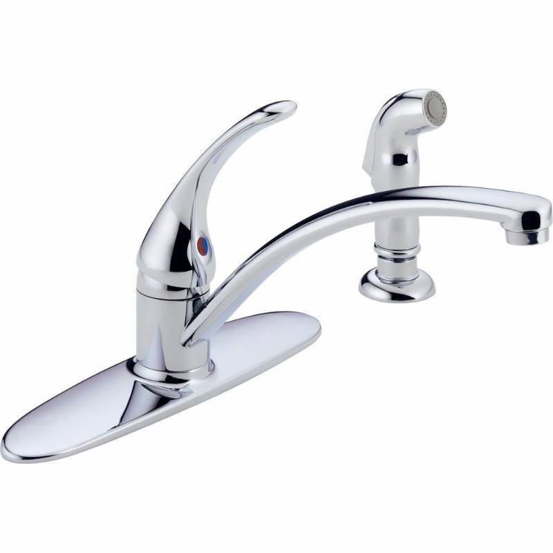 lot 3345 image: Delta Foundations Single-Handle Standard Kitchen Faucet with Side Sprayer in Chrome
