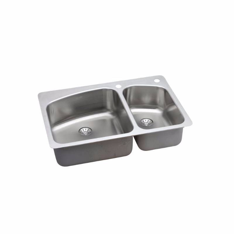 lot 3471 image: Elkay Innermost Perfect Drain Dual Mount Stainless Steel 33 in. 2-Hole Double Bowl Kitchen Sink