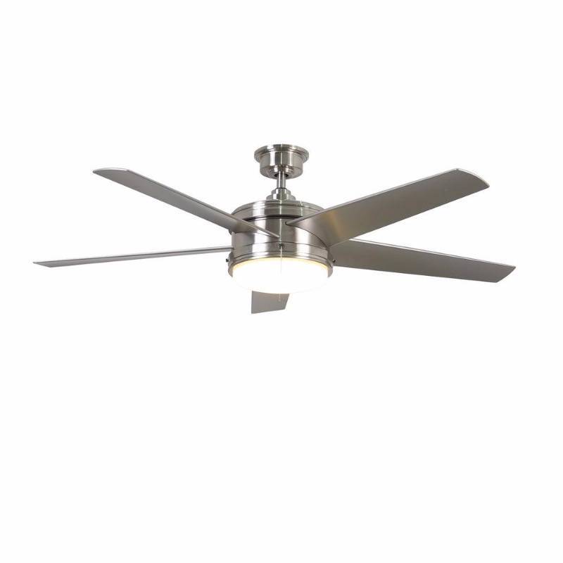 lot 3299 image: Home Decorators Collection Portwood 60 in. LED IndoorOutdoor Brushed Nickel Ceiling Fan