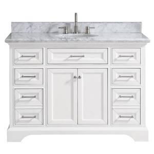 lot 7316 image: Home Decorators Collection Windlowe 49 in. W x 22 in. D x 35 in. H Bath Vanity in White with Carrera Marble Vanity Top in White with White Sink