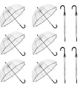 lot 10555 image: 10 Pcs 46 Inch Clear Bubble Umbrella Wedding, Large White Clear Umbrellas for Rain, Transparent Wedding Umbrella Automatic Open Windproof Waterproof Hook Handle