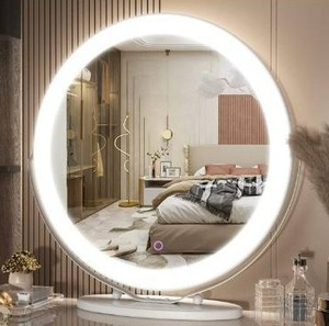 lot 10569 image: VIEROSE 20 inch Large Vanity Makeup Mirror with Lights, 3 Color Lighting Modes  Round Lighted Up Makeup Mirror with Dimming LED Halo for Dressing Room & Bedroom Tabletop, Touch Control (White)