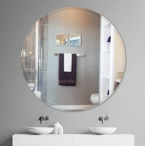 lot 10579 image: 24 Inch Round Frameless Wall Mirror, Large Circle Vanity Mirror with Beveled Edge for Bathroom, Entryways, Living Rooms