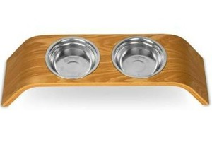lot 10582 image: Cat Raised Dog Bowl Station Wood Elevated for Cat Food and Water Bowls Stand Feeder with 2 Stainless Steel Bowls Food Stand Cat Food Stand Small to Medium Sturdy