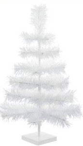 lot 10592 image: 24 Classic White Tinsel Christmas Tree Tabletop Home Holiday Centerpiece Display Decorations 2FT Tall White Stand Included