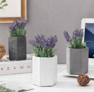 lot 10606 image: MyGift Set of 2 corative Hexagon Multi-color Cement Desktop Pen & Pencil Office Supply Storage Cups (White, Black)