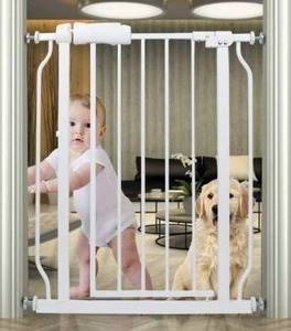 lot 10627 image: HOOEN Small Narrow Baby Gate for Stairs Doorways Hallways 24 Inch to 29 Inch Wide Pressure Mounted Baby Gate Walk Through Child Gates for Kids or Pets Indoor Safety Gates