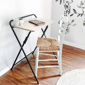 lot 10640 image: SOFSYS Modern Folding Desk for Small Space, Computer Gaming, Writing, Student and Home Office Organization, Industrial Metal Frame with Premium Desktop Surfaces, OakBlack