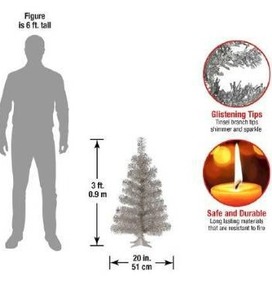 lot 10645 image: National Tree Company Artificial Christmas Tree, Silver Tinsel, Includes Stand, 3 feet