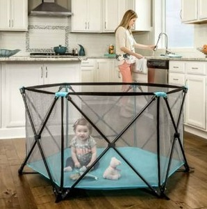 lot 10656 image: Regalo My Portable Play Yard Indoor and Outdoor, Washable, Aqua, 6-Panel