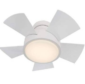 lot 10660 image: Vox Indoor and Outdoor 5-Blade Smart Flush Mount Ceiling Fan 26in Matte White with 3000K LED Light Kit and Remote Control