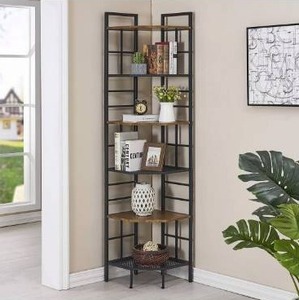 lot 10661 image: Homissue 6 Tier Industrial Corner Shelf Unit, 76.9�� Tall Corner Bookcase Storage Display Organizer Storage Stand for Home Office