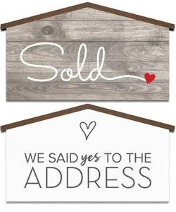 lot 10669 image: Real Estate House Shaped Sold Sign - We Said Yes to the Address - Agent Supplies and Signs- Photo Prop for Realtor - New Homeowner Gift- Closing Gifts for buyers - Our First Home Sweet Home Presents Small (17 inch)