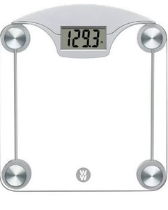 lot 10679 image: WW Scales by Conair Digital Glass Weight Scale with Contemporary Silver Finish Bathroom Scale, 400 Lbs. Capacity