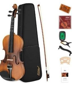 lot 10680 image: Eastar 12 Violin Set Half Size Fiddle EVA-3 Matte for Beginners with Hard Case, Rosin, Shoulder Rest, Bow, and Extra Strings (Imprinted Finger Guide on Fingerboard)