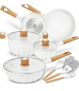 lot 10694 image: Cookware Set Nonstick 100% PFOA Free Induction Pots and Pans Set with Cooking Utensil 13 Piece �� White