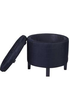 lot 10701 image: Round Storage Ottoman, Linen Fabric Storage Stool with Removable Lid & Thick Cushion Button Tufted Vanity Dressing Chair Shoe Change Footrest Stool
