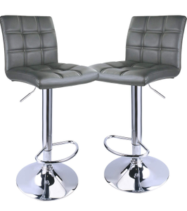 lot 10708 image: Leader Modern Square Back Bar Stools, Adjustable Swivel Bar Stool Set of 2, Bar Chair with Back (Grey)