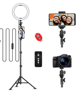 lot 10712 image: EMART 10-inch Selfie Ring Light with Adjustable Tripod Stand & Cell Phone Holder for Live Stream, YouTube Video, Dimmable LED Camera Ringlight with 3 Light Modes & 11 Brightness Levels