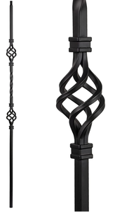 lot 10717 image: S07-Wrought Iron Balusters �� Set of 10 Deck Balusters - Decorative Metal Balusters for Decks �� Spiral Stair Railing - 12-inch Hollow Double Basket Iron Spindles �� Satin Black Metal Railing