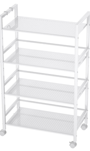 lot 10722 image: SINGAYE 4 Shelf Metal Rolling Utility Cart Storage Organizer Cart for Bathroom Kitchen Stainless Steel White��