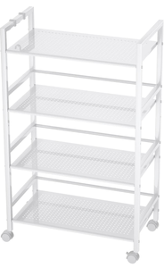 lot 10726 image: SINGAYE 4 Shelf Metal Rolling Utility Cart Storage Organizer Cart for Bathroom Kitchen Stainless Steel White