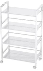 lot 10729 image: SINGAYE 4 Shelf Metal Rolling Utility Cart Storage Organizer Cart for Bathroom Kitchen Stainless Steel White