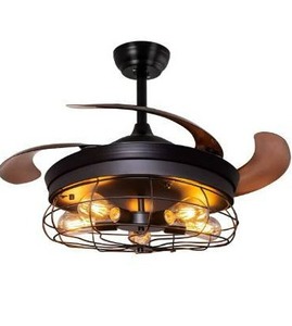 lot 10769 image: Ohniyou 42Retractable Blades Ceiling Fan with Lights and Remote ,Farmhouse Ceiling Fan Lights Black, Rustic Industrial Ceiling Fan with Light for Patio Kitchen Bedroom Living Room