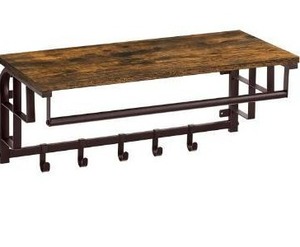 lot 10787 image: Check this out on Amazon VASAGLE Wall-Mounted Coat Rack, Wall Hook Rack with Hanging Rail, 5 Removable Hooks, Storage Shelf, for Entryway, Bathroom, Living Room, Rustic Brown and Bronze ULCR13AX