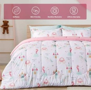 lot 10788 image: SLEEP ZONE Kids Twin Bedding Comforter Set - 5 Pieces Super Cute & Soft Bedding Sets & Collections with Comforter, Sheet, Pillowcase & Sham - Fade Resistant Easy Care (Princess Castle)
