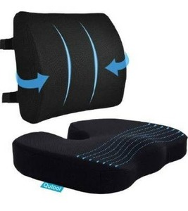 lot 10817 image: Seat Cushion & Lumbar Support Pillow for Office Chair, Car, Wheelchair Memory Foam Desk Chair Cushion for Sciatica, Lower Back & Tailbone Pain Relief Desk Pad with Adjustable Strap 3D Washable Cover