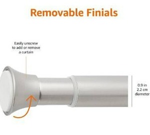 lot 10819 image: Amazon Basics Tension Curtain Rod, Adjustable 36-54 Width - Nickel, Classic Finial