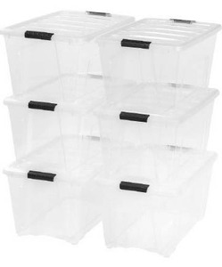 lot 10825 image: IRIS USA 53 Qt. Plastic Storage Bin Tote Organizing Container with Durable Lid and Secure Latching Buckles, Stackable and Nestable, 6 Pack, clear with Black Buckle